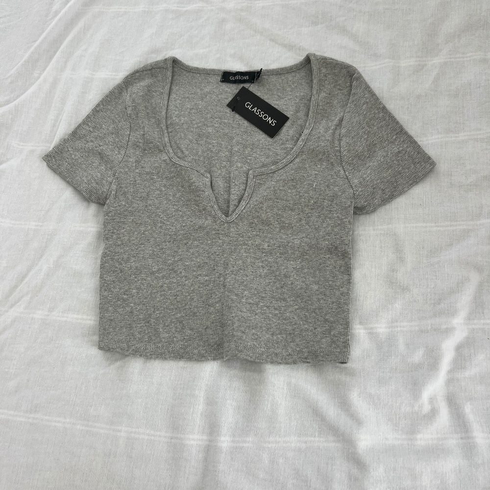 Glassons notch neck grey crop top